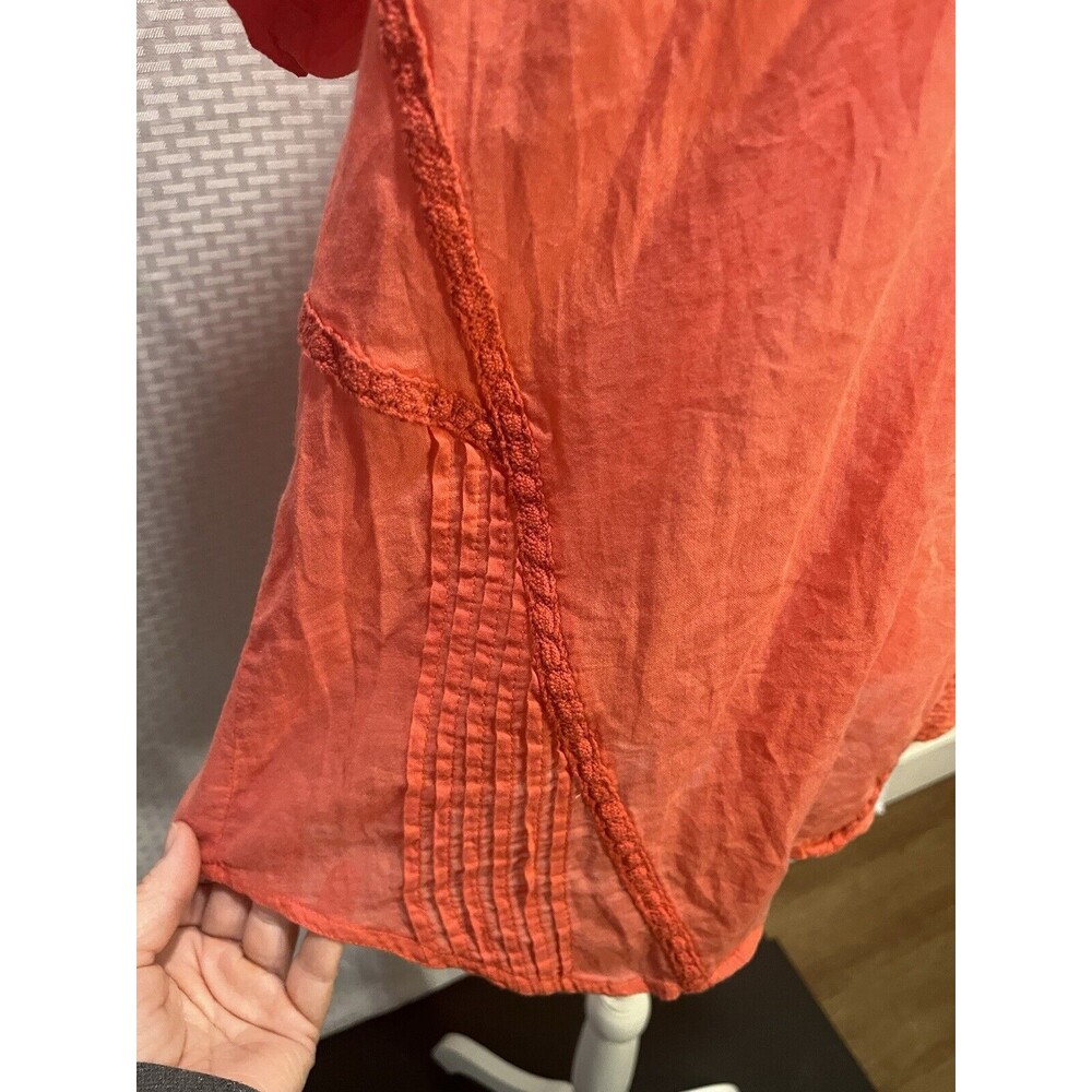 NINE WEST Women L Pink Short Sleeve Top Embroidered Pleated Boho Peasant Hippie - Picture 4 of 11